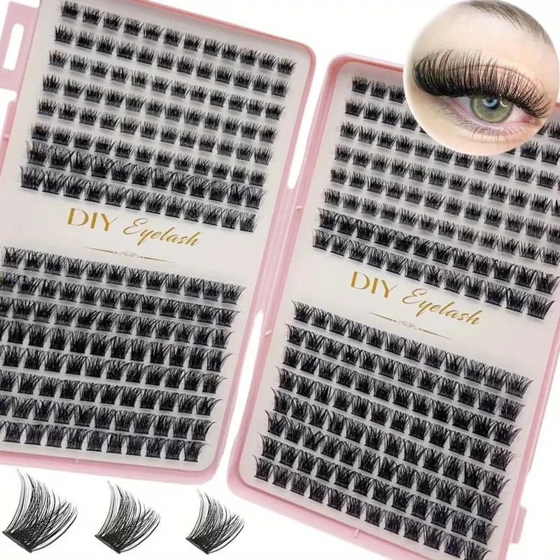 Kit per extension ciglia da 384 pezzi, set di ciglia individuali, lunghezze multiple, inodore, facile da applicare, essenziali per il trucco a casa