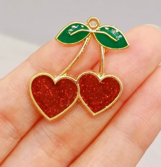 Lot 10 Pcs heart-shaped cherry Pendants Charms Jewelry Making Earrings Pendants Necklaces Bracelets DIY Accessories gift