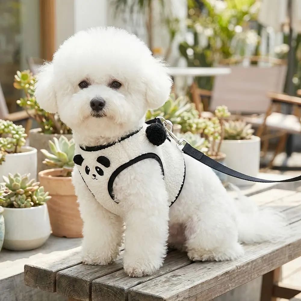 Lamb Velvet Dog Harness and Leash Set Adjustable Vest Cartoon Design Pet Harness Leash Vest Style Comfortable