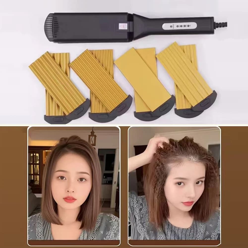 Electric hair curling plate for wavy and voluminous hair, modeling brush, smoothing plate, horn wave effect plate, hair clip, hair curling