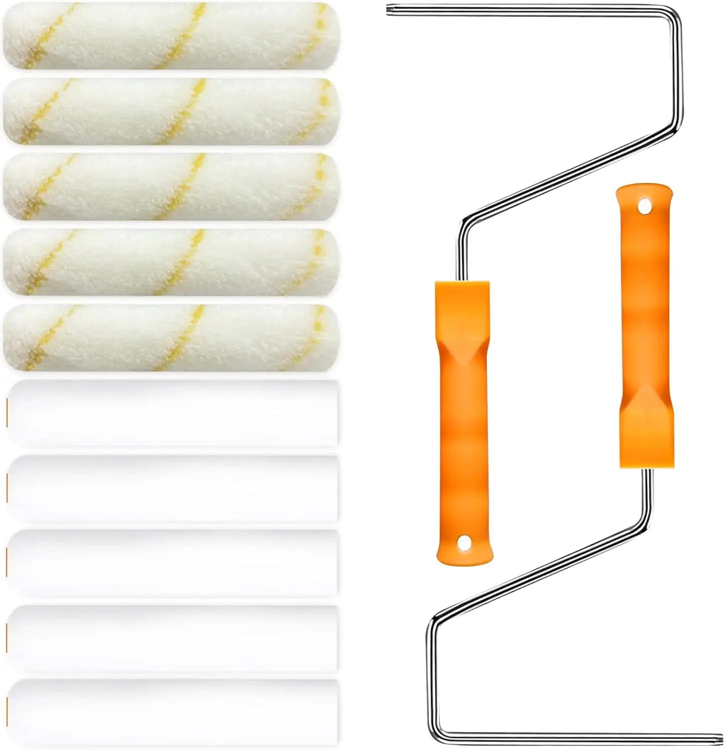 6 inch microfiber and foam paint roller set, 10 covers + 2 frames, for walls, cabinets, doors