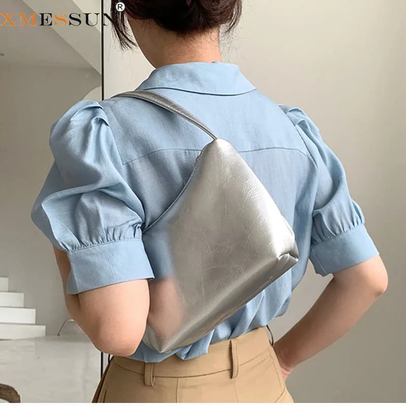 XMESSUN New Trendy Silver Commuter Bags For Women,Korean Simple And Fashionable Handbag Female Versatile Shoulder Dumpling Bag