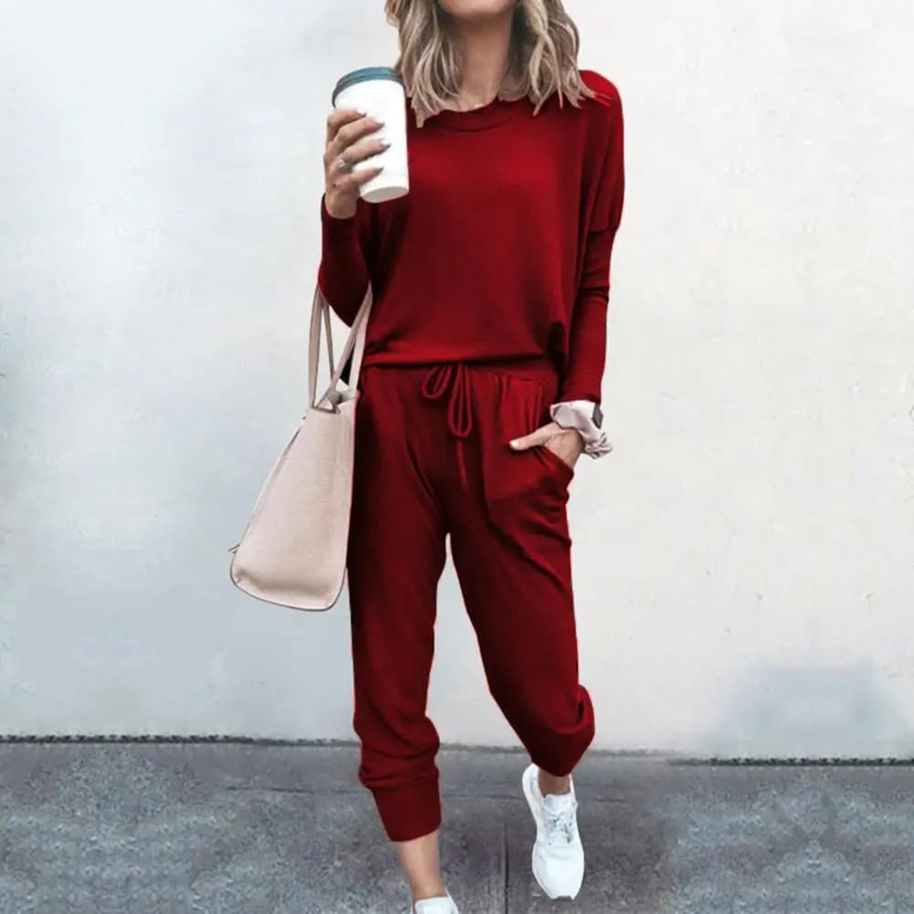 Completo Sportivo da Donna con Felpa Girocollo e Pantaloni con Coulisse, Outfit Sportivo alla Moda, Set con Felpa con Cappuccio e Pantaloni Lunghi 80%