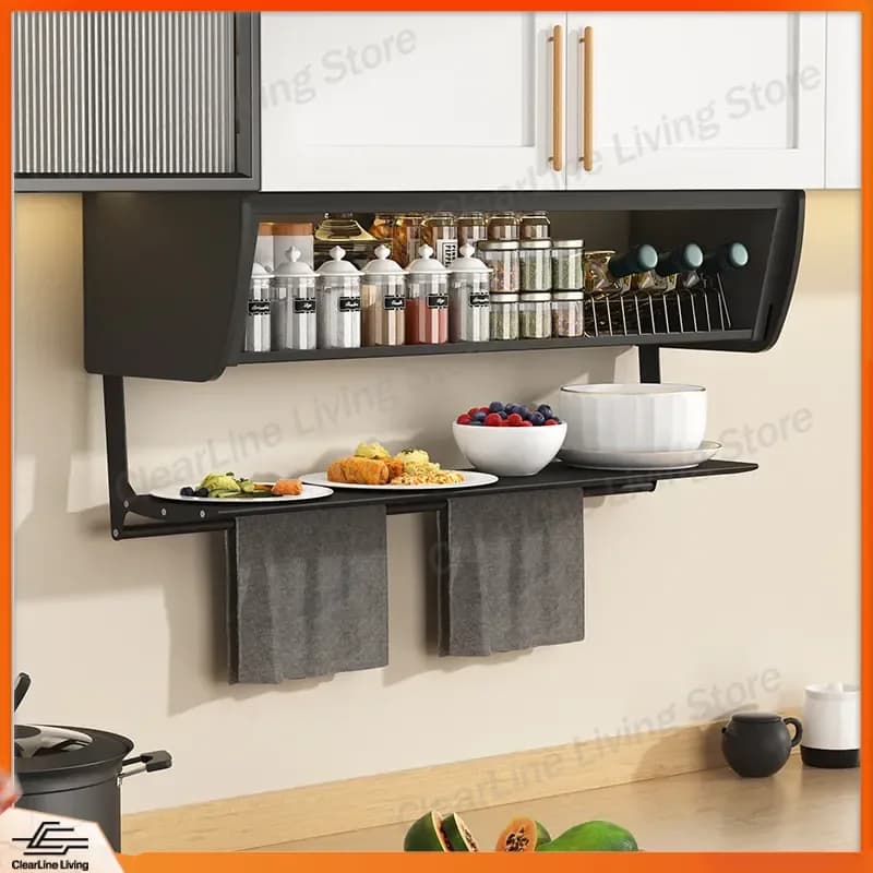 Hanging Kitchen Cabinet Rack for Dishes Seasonings Storage Space Saving Multifunctional Wall Mounted Organizer Shelf Capsule