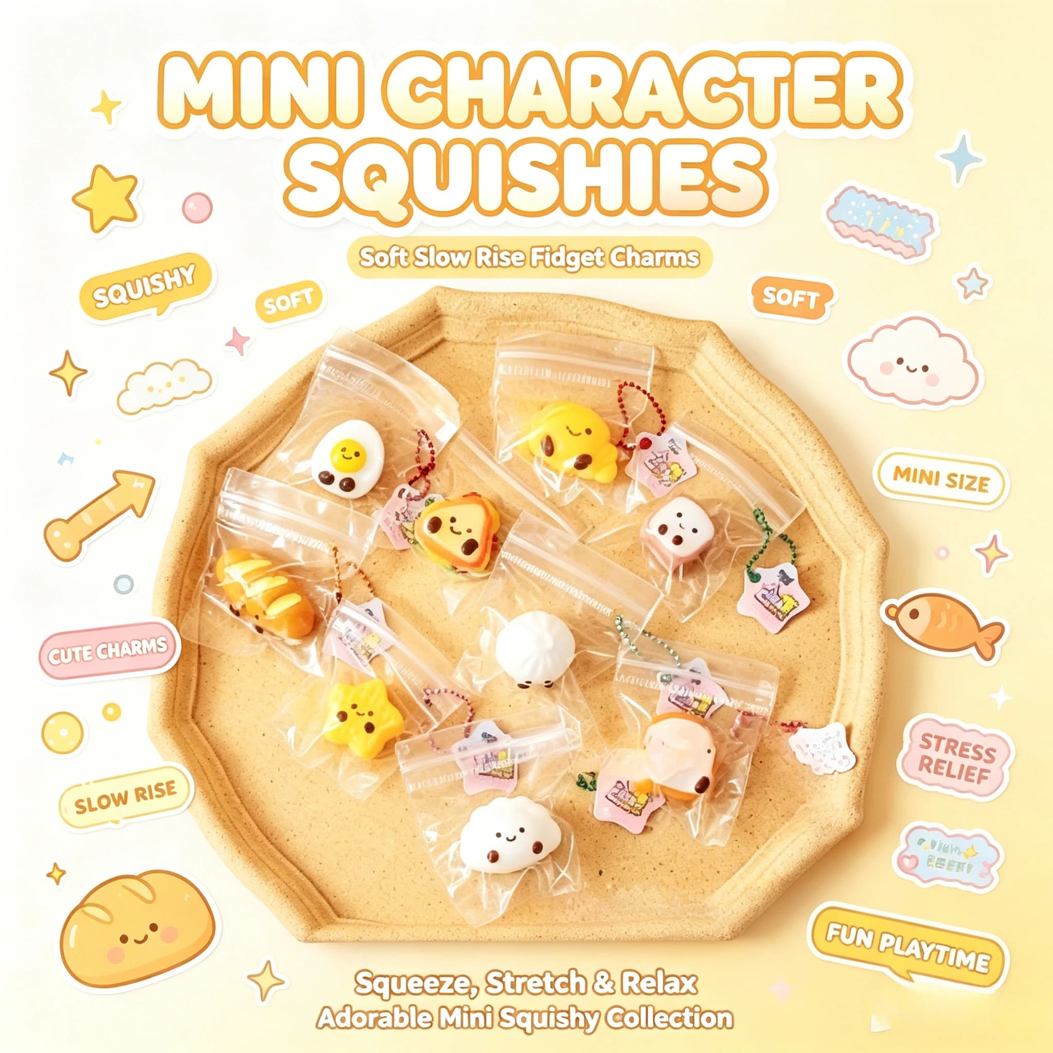 Party Favor Bread Food Squishy Toy Mini Mochi Squeeze Stress Relief Sensory Fidget Keychain Pendant For Kids Adults Gift