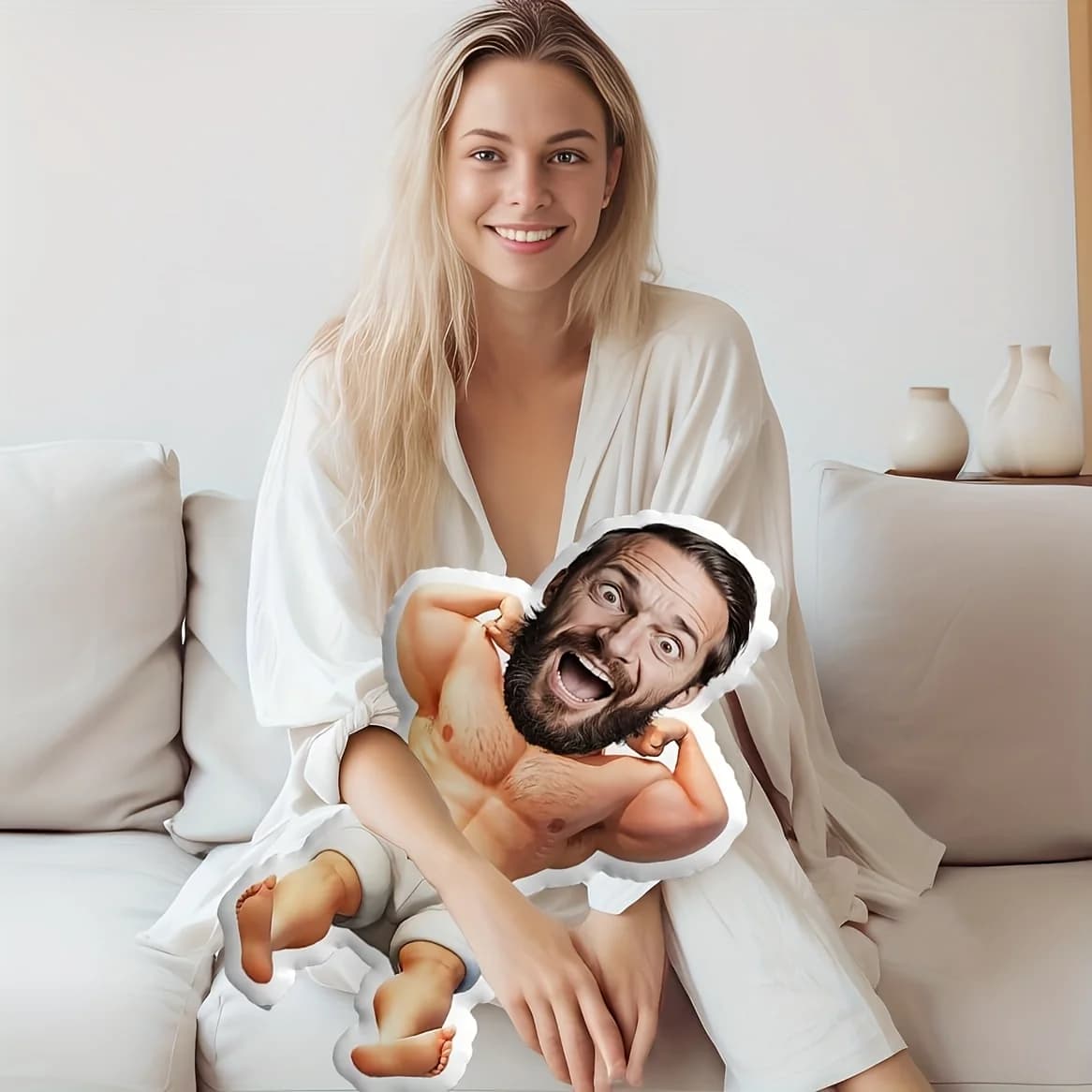 Cuscino per il viso personalizzato con design bifacciale con muscoli addominali maschili per un regalo divertente per gli amici