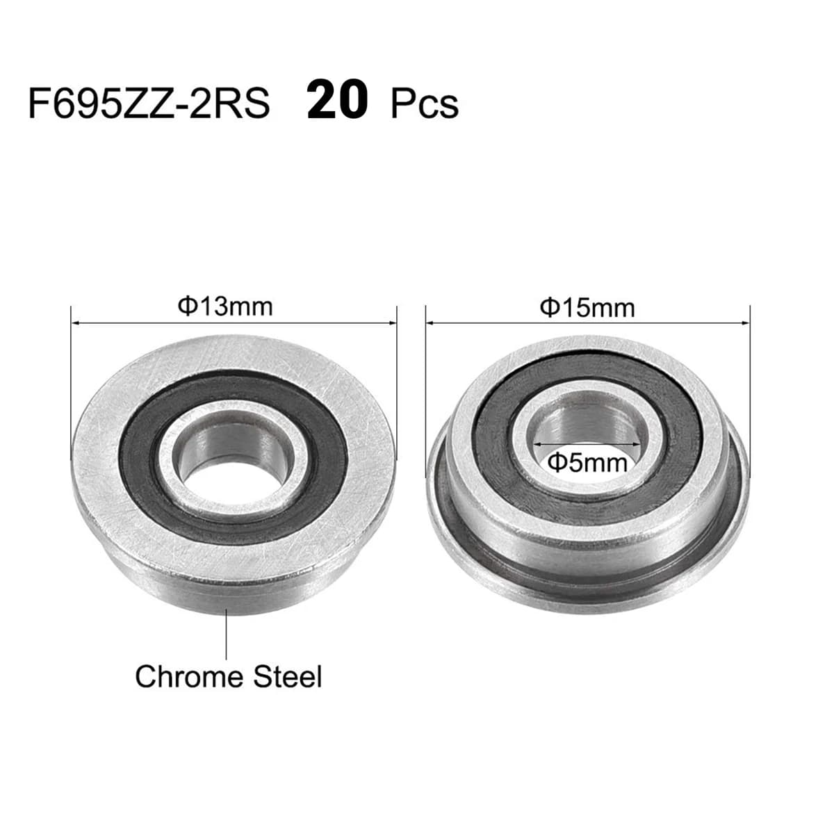 AEE6-20 Pz F695-2RS Bearing 5X13x4mm Flanged Miniature Deep Groove Ball Bearing F695RS For VORON Mobius 2/3 3D Printer