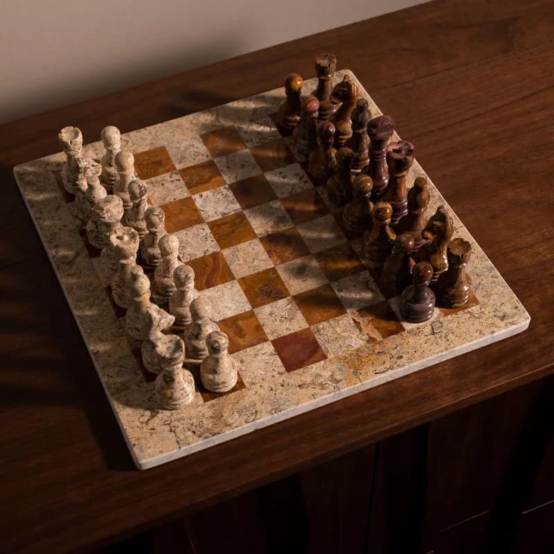 Natural Stone Carved Chess Set, Medieval Vintage Style Handmade Ornament