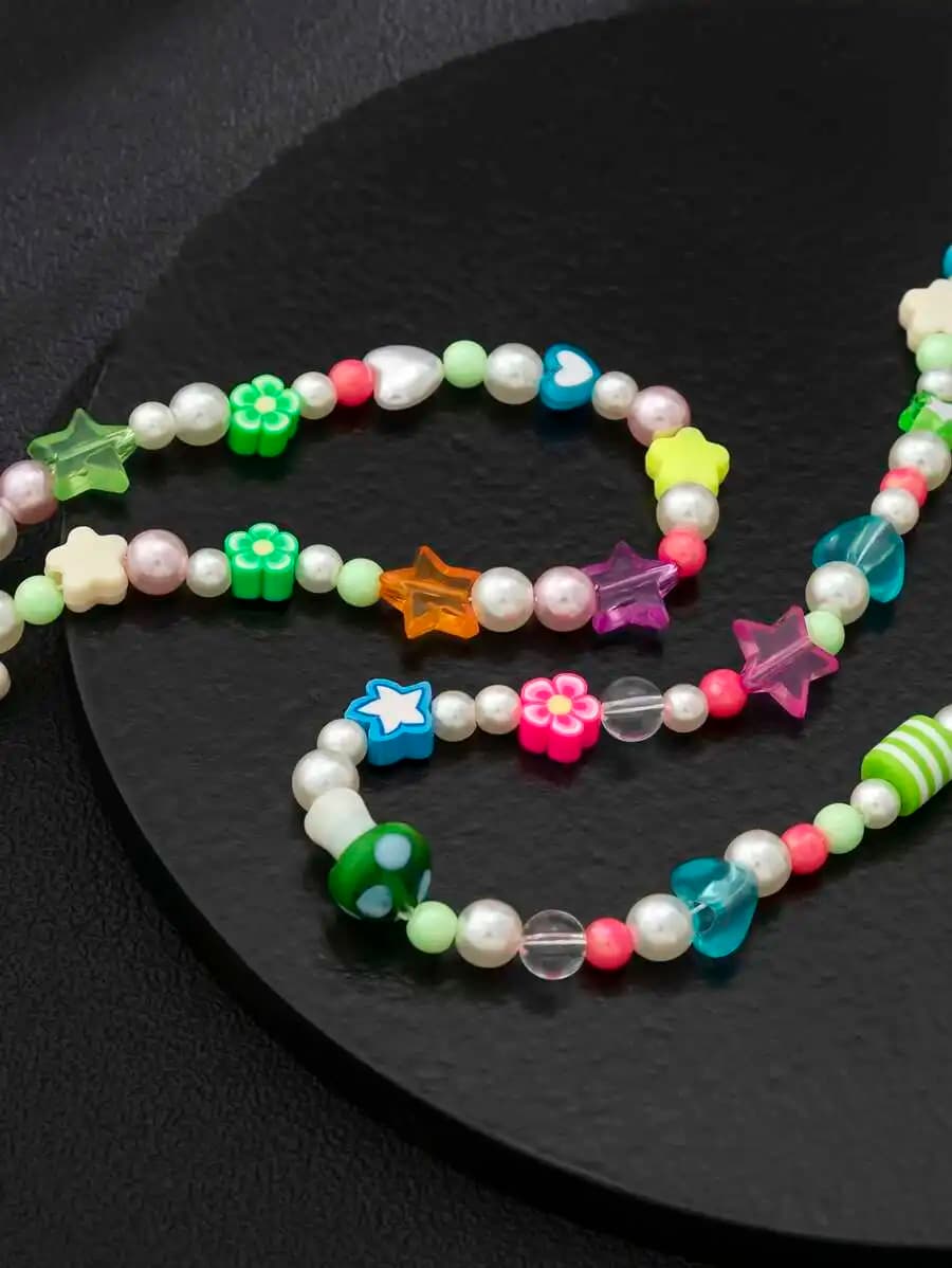 Collana di perline alla moda da 2 pezzi con ciondoli a forma di stella e fiore per adulti, regalo elegante