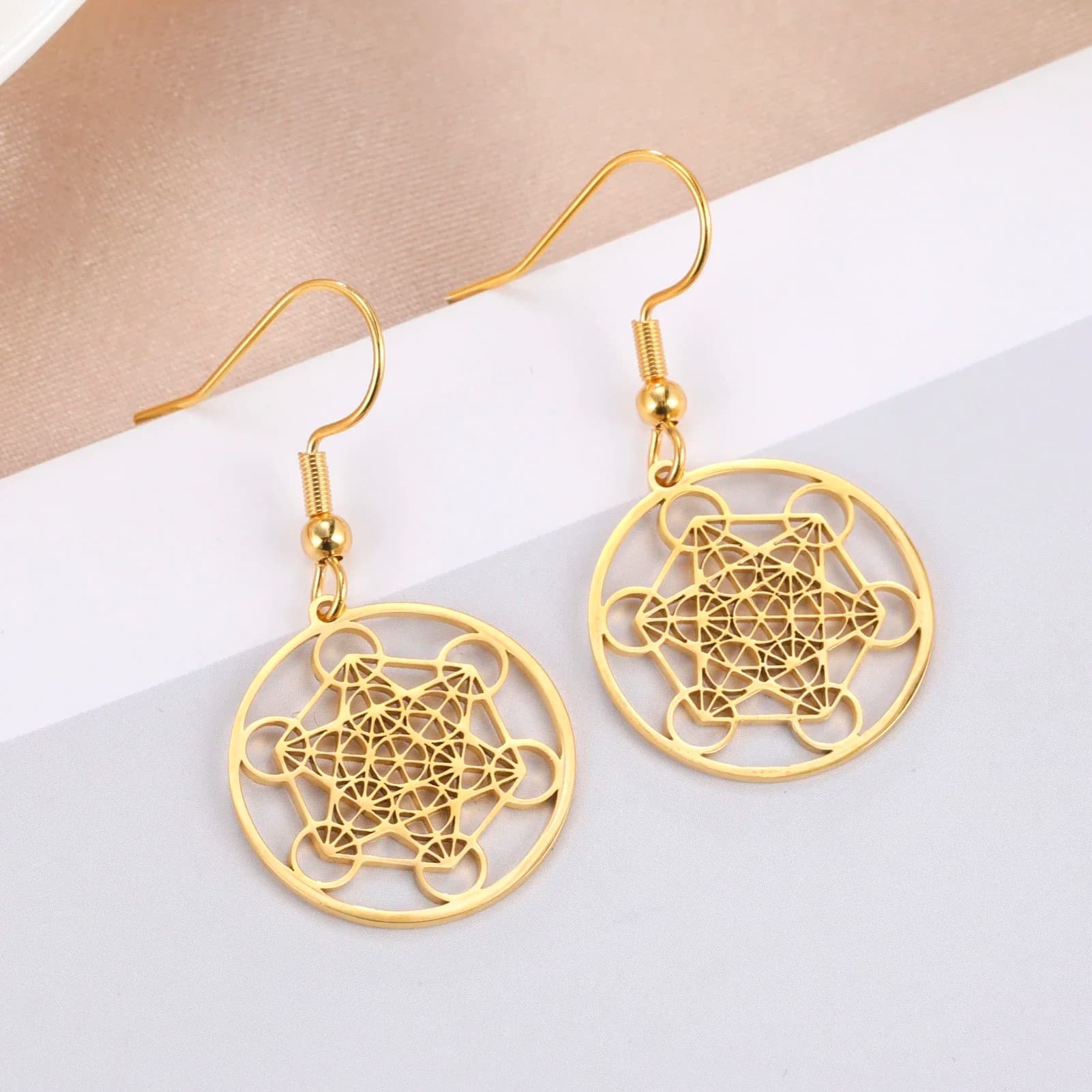 Orecchini Pendenti Metatron Cube Skyrim da Donna in Acciaio Inossidabile, Amuleto Geometria Sacra, Gioielli Spirituali 2025