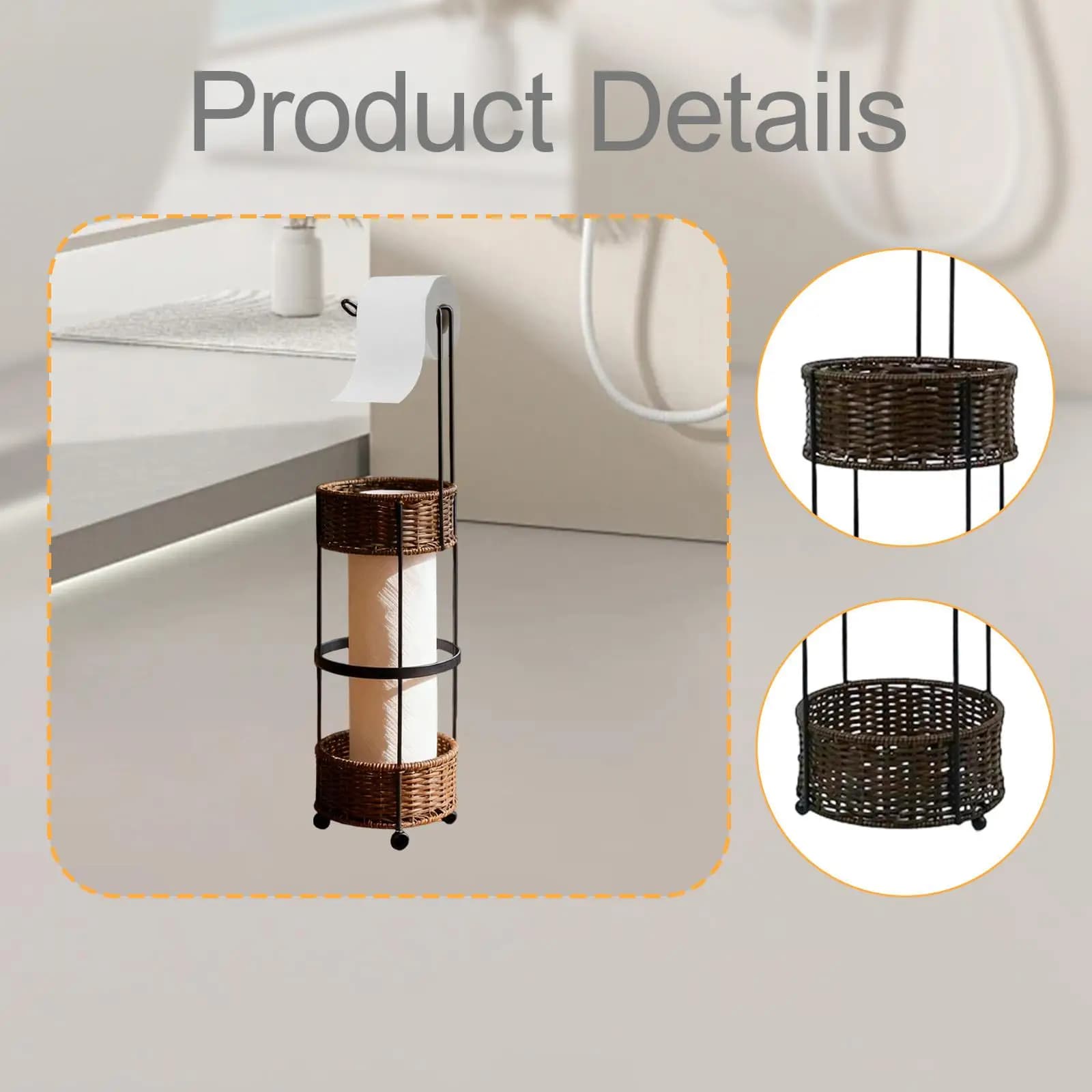 Portarotolo da terra in vimini naturale per carta igienica, dispenser porta rotoli per bagno, casa o hotel