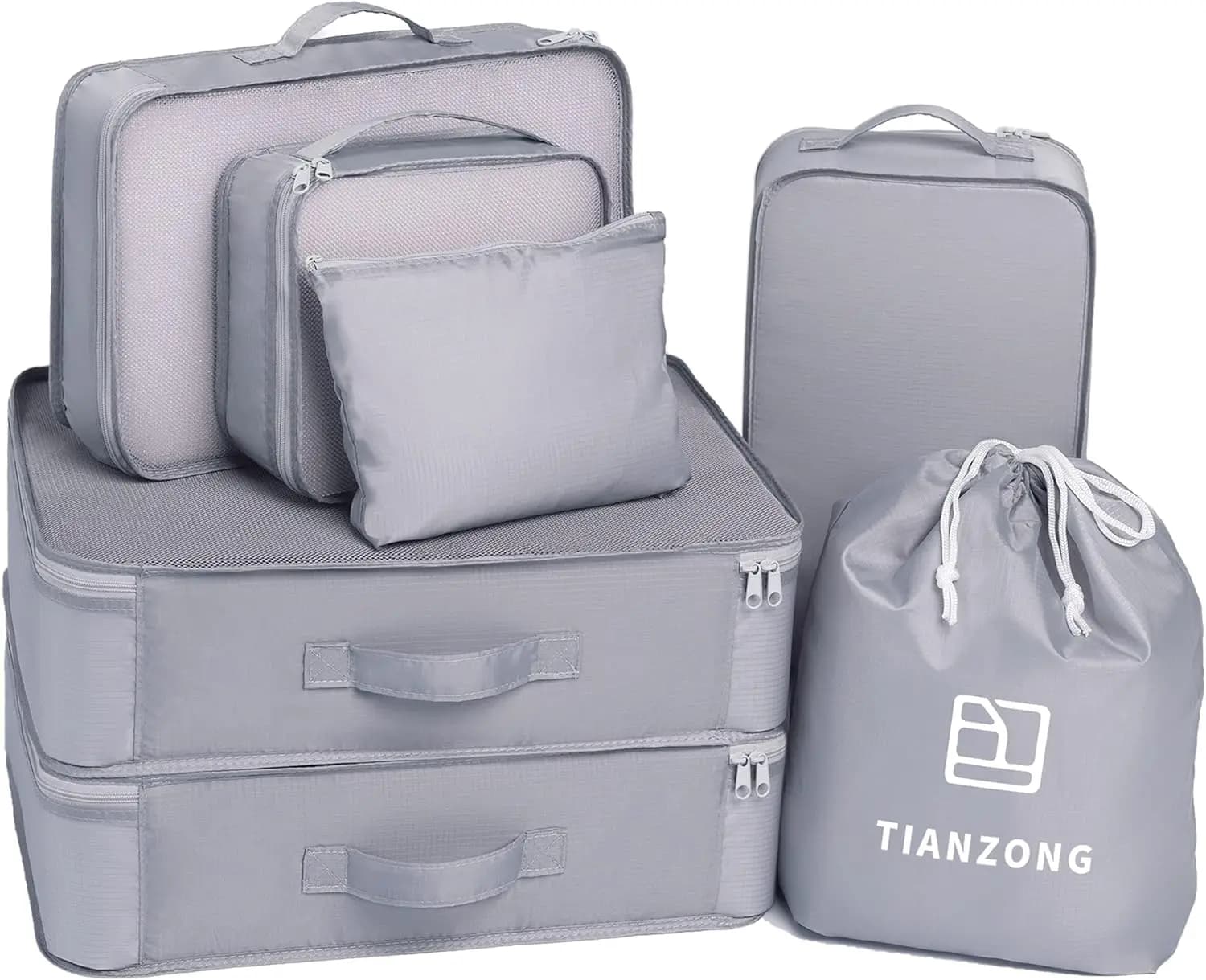 Set di 7 Cubi Organizzatori per Valigie da Viaggio, con Borsa per Scarpe (Grigio)