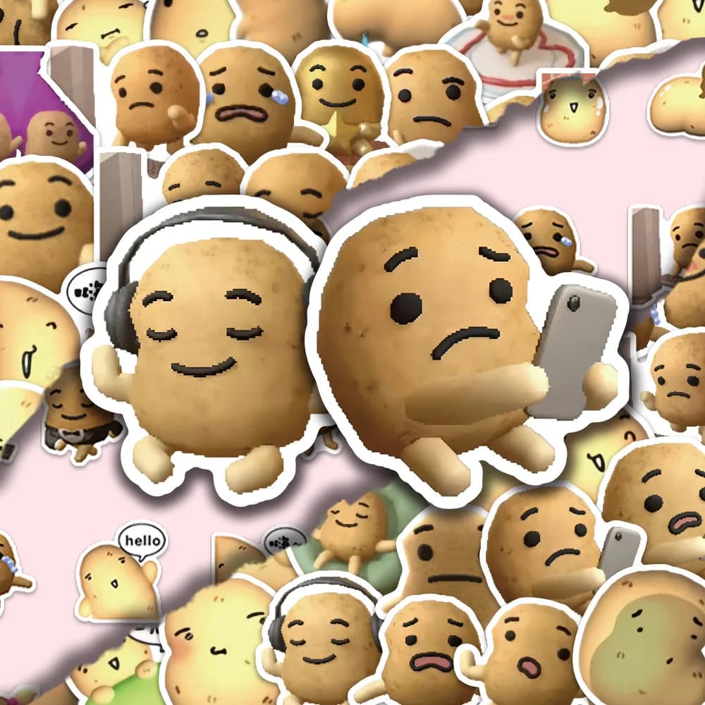 60 Adesivi Graffiti con Memes di Patate, Squisiti e alla Moda, per Fai da Te, Chitarra, Telefono, Laptop, Valigia, Tazza, Skateboard