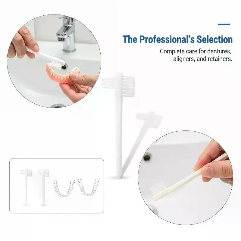 🔝 Spazzola per dentiere a forma di T, spazzola innovativa per dentiere con design a doppia testa per una pulizia completa delle dentiere a casa ✨