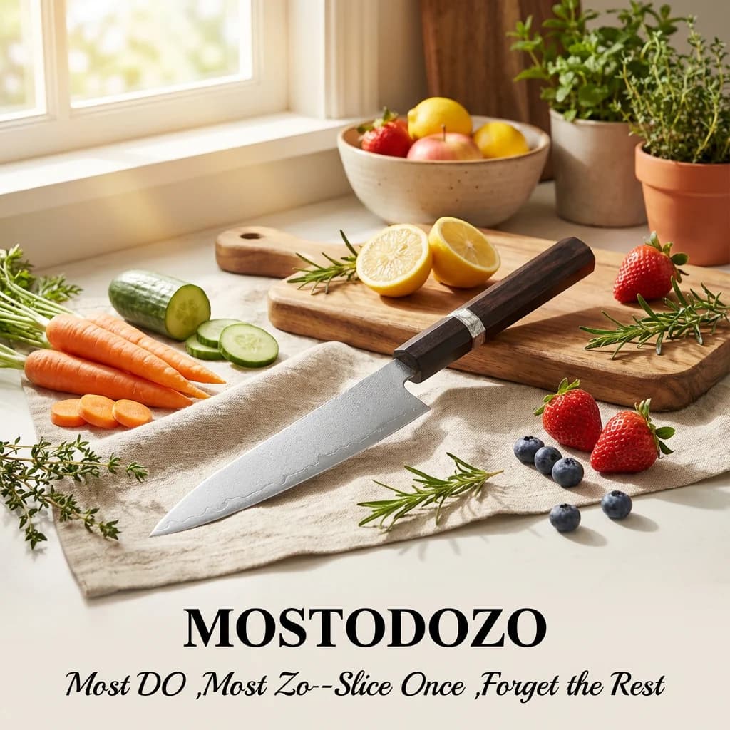 Coltello da Cucina MOSTODOZO 5.5" in Acciaio Composito a 3 Strati, Sbucciatore per Frutta, Coltello da Chef Giapponese Professionale Universale Fatto a Mano