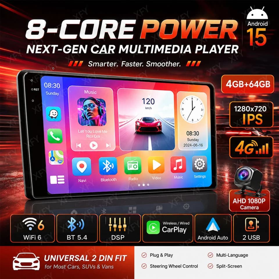 XFY 2 Din 9 10" Universa Car Radio Android Auto Carplay Car Stereo Multimedia Playerl GPS Autoradio Car Intelligent Systems 2026