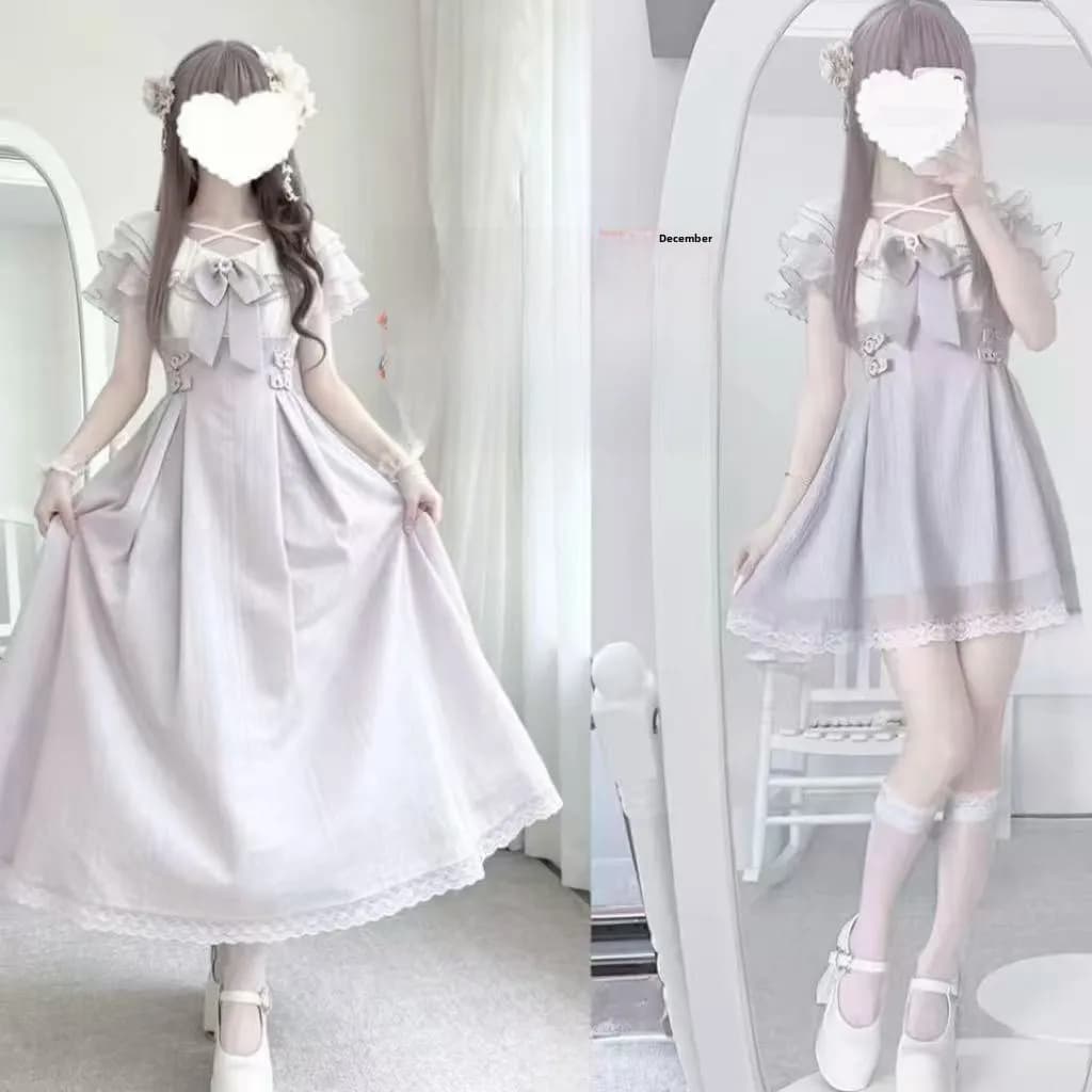 Princess Style Frock Skirt Dress with Waist Cinching And Bell Sleeves in Water Color Wind Bell Dream Design for Young Ladies