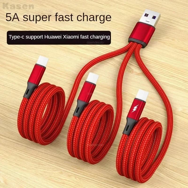 Cavo di ricarica USB 3 in 1 3 Tipo-C 3 Cavo sdoppiatore micro USB Ricarica rapida 5A per la ricarica della banca di potere del telefono cellulare Setolo 1,2 m