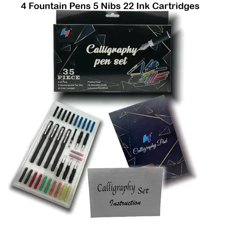 25/35 PCS Calligraphy Pen Writing Set 2 Fountain Pens 5 Nibs 16 Ink Cartridges for Art Gothic Stationery Office School Supplies