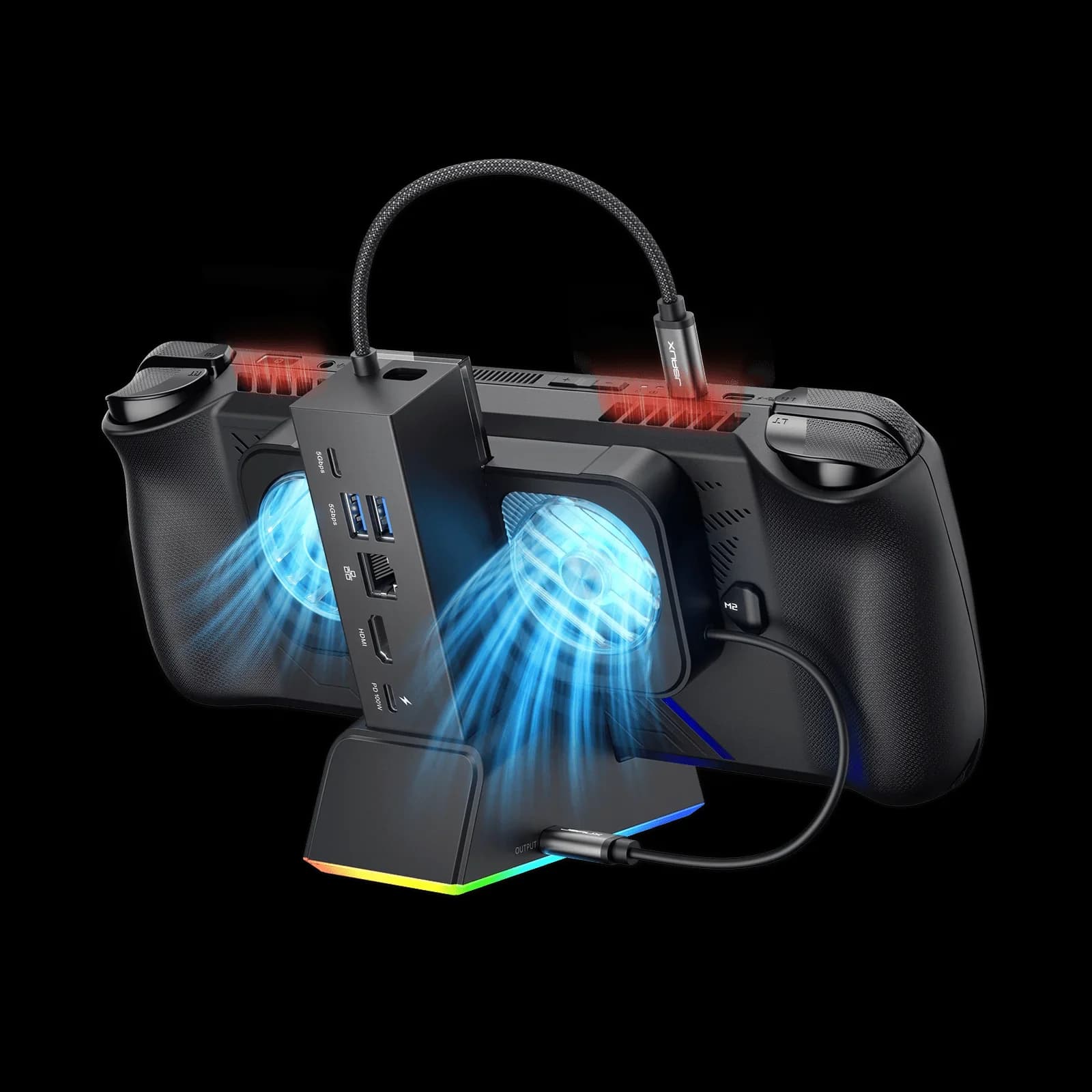 Cooling station RGB 7 in 1 for ASUS ROG Ally X/ROG Ally, RGB Ally X dock with HDMI 4K to 120 Hz 2.1, Gigabit Ethernet