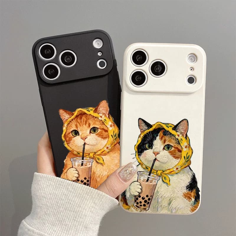Funny Cartoon Animal Cat Couple Printed Phone Case for iPhone 17 Pro Max 16 15 14 13 12 11 Mini X XR XS MAX 7 8 Plus Soft Cover