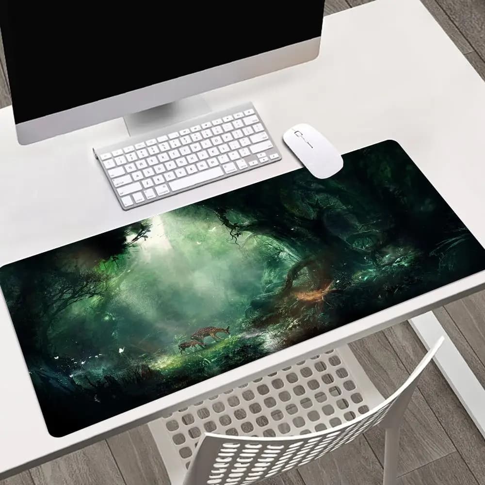 Tappetino per mouse Playmat Green Forest Trees Tappetino per mouse da gioco Gadget da scrivania Tappetino per mouse Tappetino per tastiera Organizer da scrivania 900x400 Accessorio per ufficio