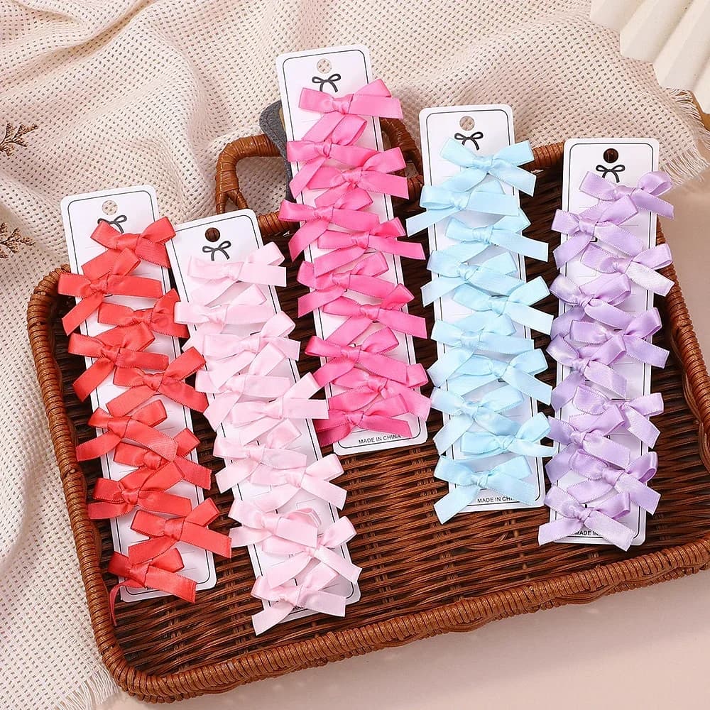10 Pezzi Mini Fermagli per Capelli con Fiocchi per Ragazze, Mollette in Metallo, Accessori per Capelli Fatti a Mano con Fiocco in Nastro, Clip per Frangia, Accessori Moda per Capelli