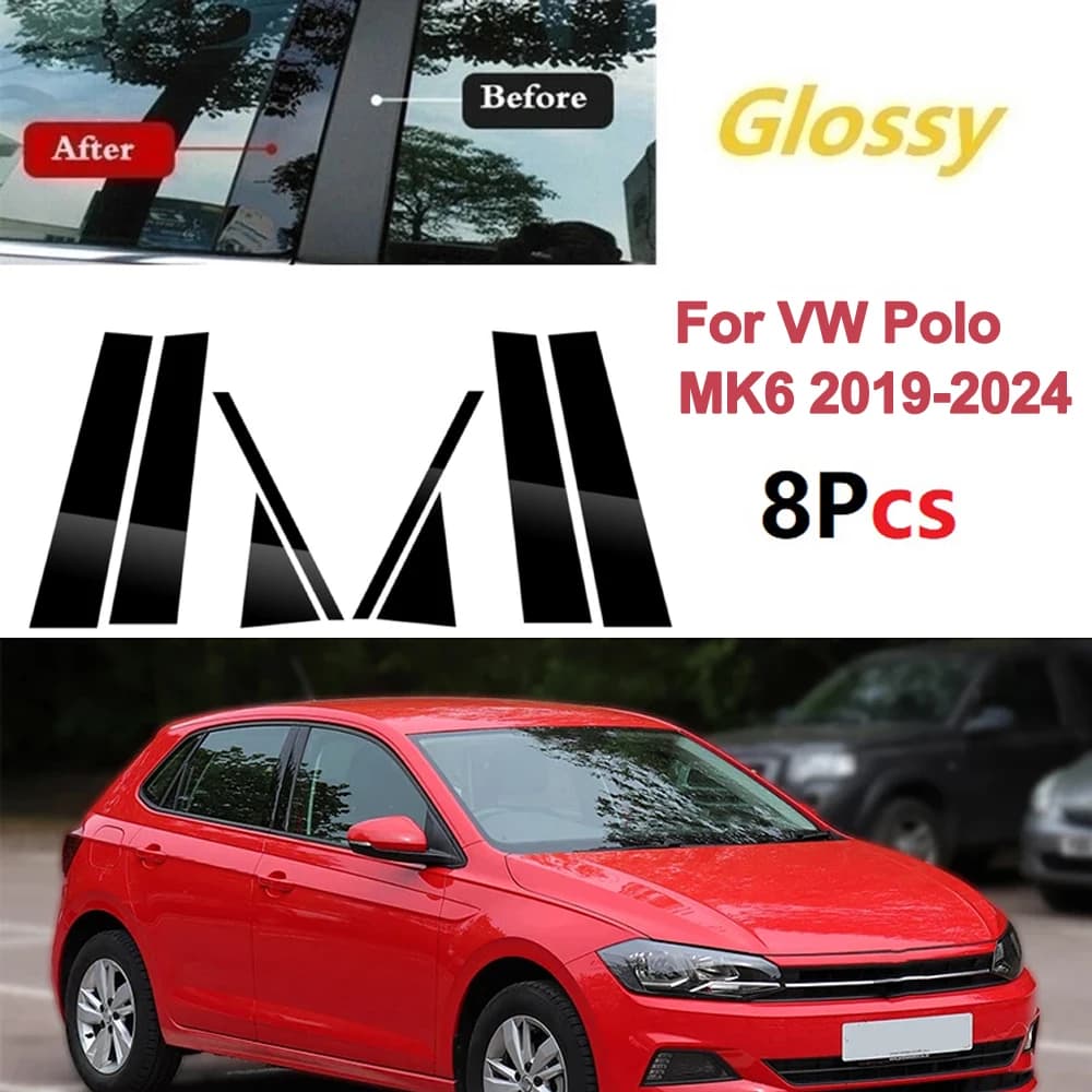 8 pz Lucido Pilastro Messaggi Per Volkswagen VW Polo MK6 2019 2020 2021-2024 Accessori Auto Finestra Trim Copertura BC Colonna adesivo