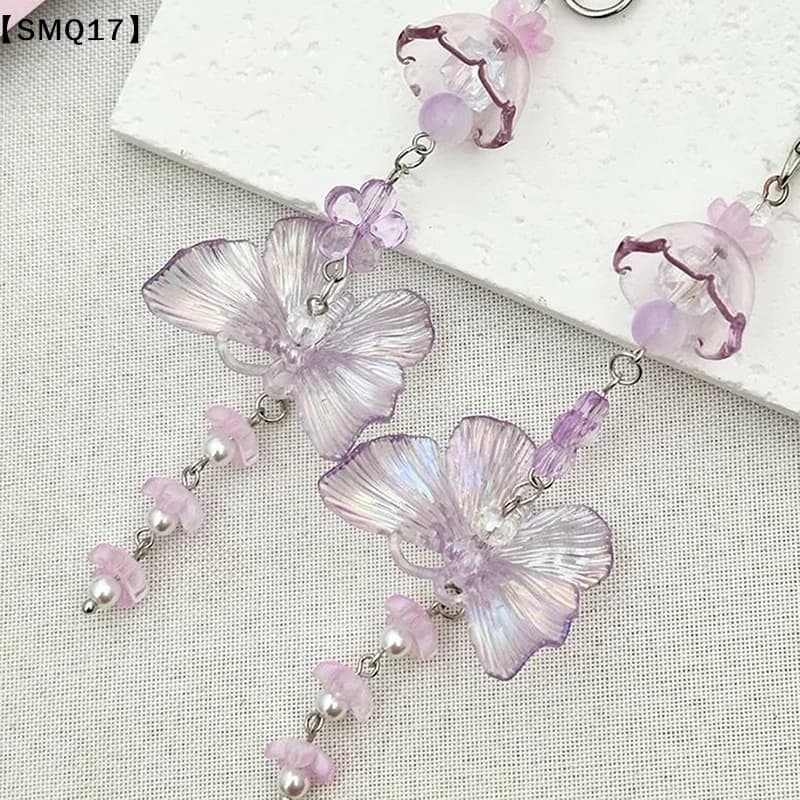 Cute Sweet Purple Butterfly Wind Chimes Keychain Pendant Phone Chain Strap Lanyard Girly Bag Hanging Ornaments Accessories【SMQ】
