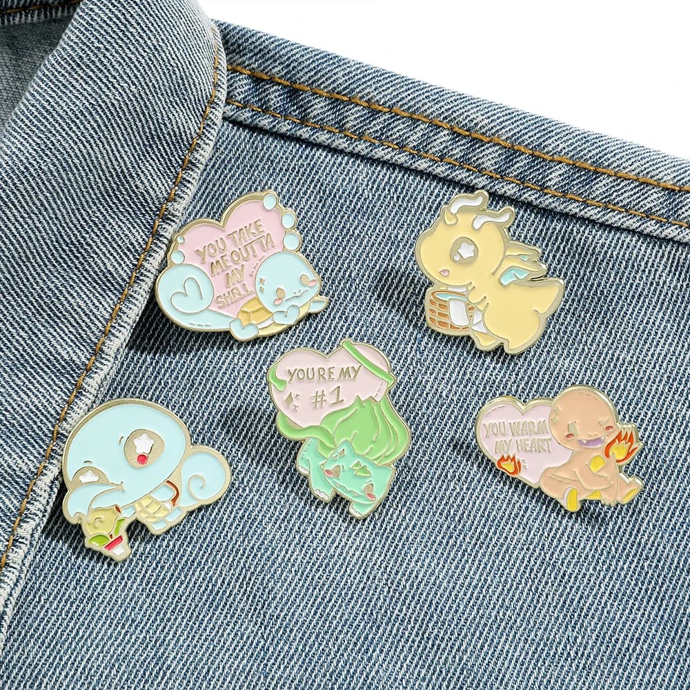 5 Pcs Cute Anime Brooch Personality Bulbasaur Squirtle Enamel Pin Metal Badge Jewelry Clothing Backpack Accessories Gift