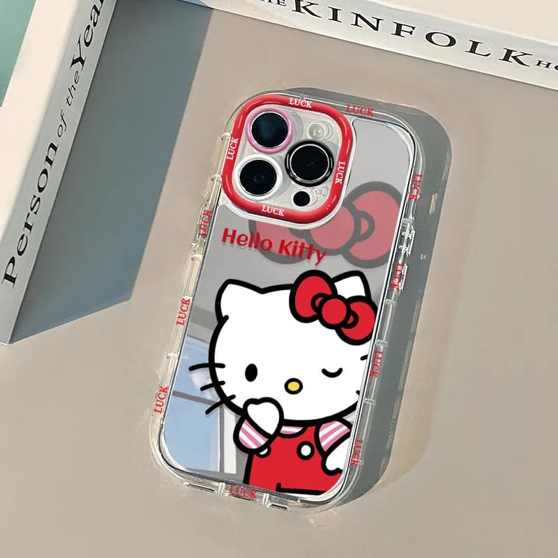 Custodia per telefono a specchio Hello Kitty rossa e carina per iPhone 17 Pro Max, 7, 8, 15, 14, 16 Plus, 13, 12, 11 Pro, X, XS, XR, 16E, 17 Air, 13, Cover Y2K