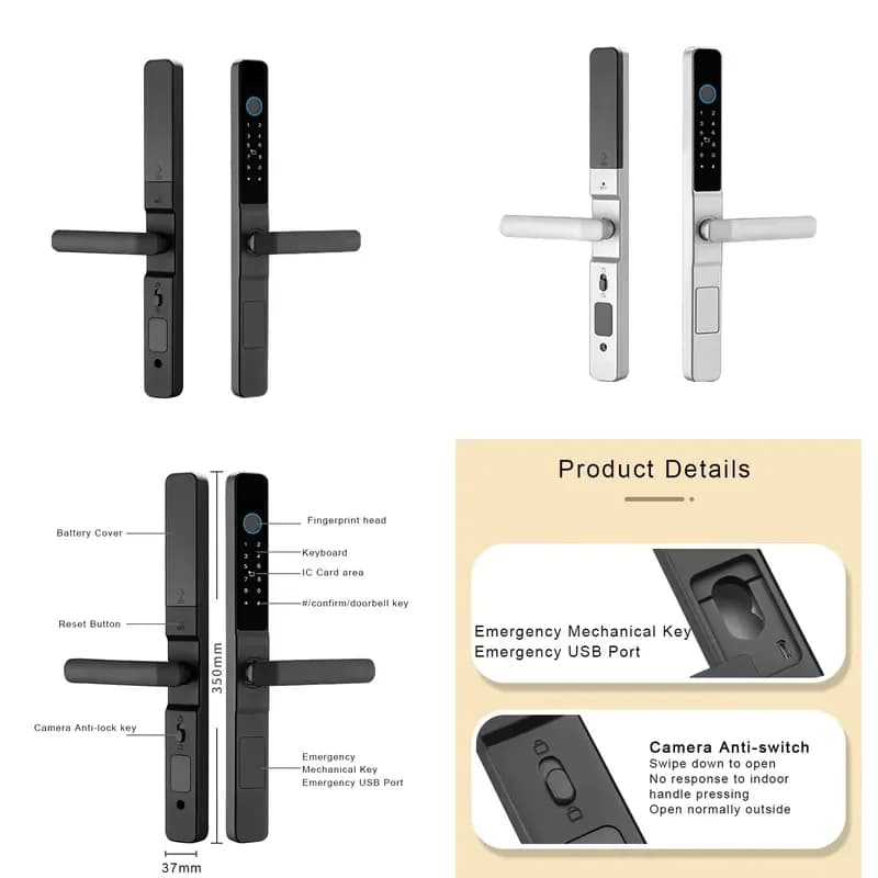Qleung Biometric Fingerprint & RFID Card Smart Waterproof Security Alarm Door For Apartment Sliding Door WiFi