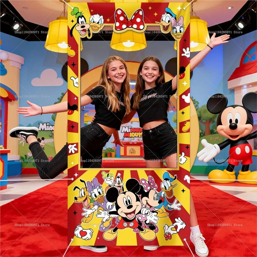 Disney Cartoon Mickey Mouse Photo Booth Photo Frame Props Mickey Photo Children's Birthday Decoration Shooting Background Cloth