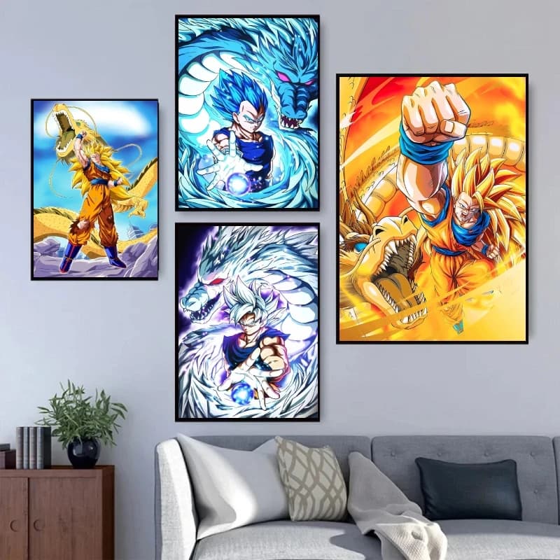 Stampa su tela Dragon Ball Goku Poster decorativi su tela Personaggio dei cartoni animati Immagine Action Figures Wall Art Decorazione della casa