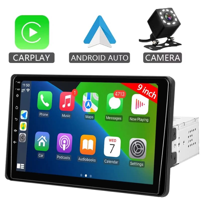 Leadfan 9 inch Stereo 1 Din Touchscreen Universal Carplay and Android Auto video player with Bluetooth rear camera