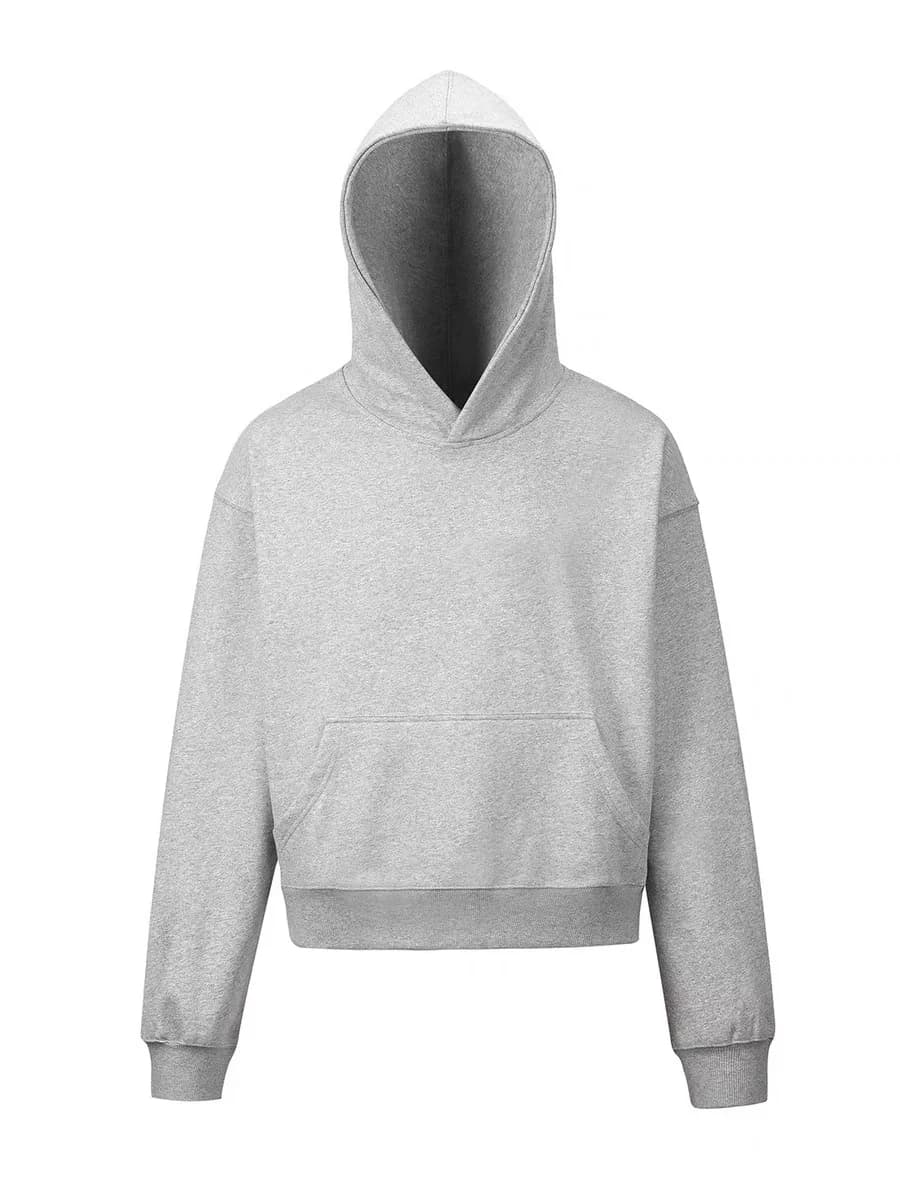 Gray Hoodie Sweatshirt Men's Short Style Casual Loose Couple Outerwear Autumn Spring High Grammage American Retro Cleanfit
