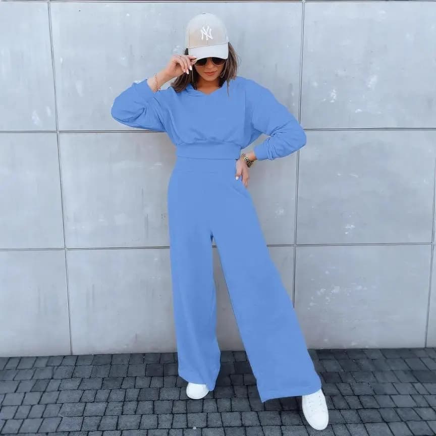 Women's Wide Leg Pants And Hoodie Sportswear Casual Set Autumn Winter New Arrival Three Piece Set Long Pants Long Sleeve Swea...