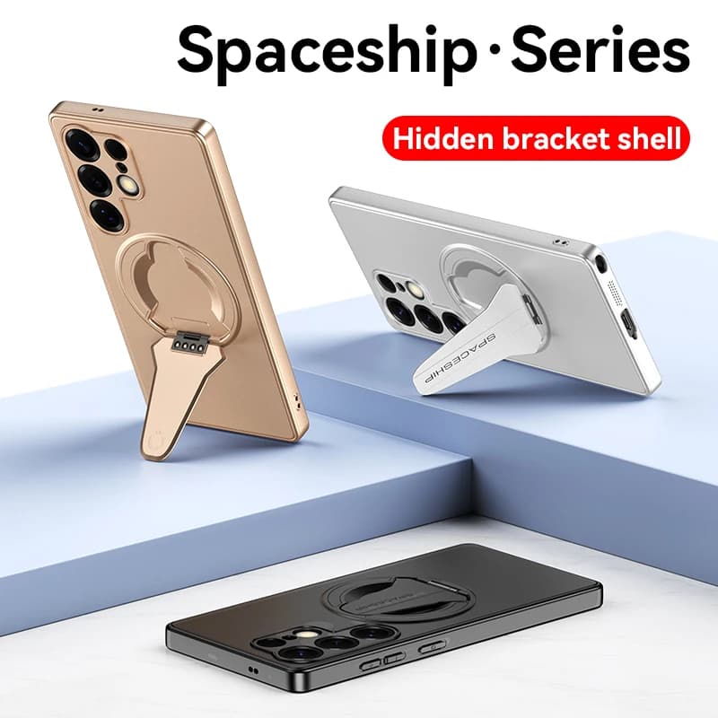 Custodia per telefono magnetica con sensazione smerigliata per Samsung S26 Ultra S25 Plus Fotocamera Protezione completa Supporto pieghevole nascosto Copertura antiurto