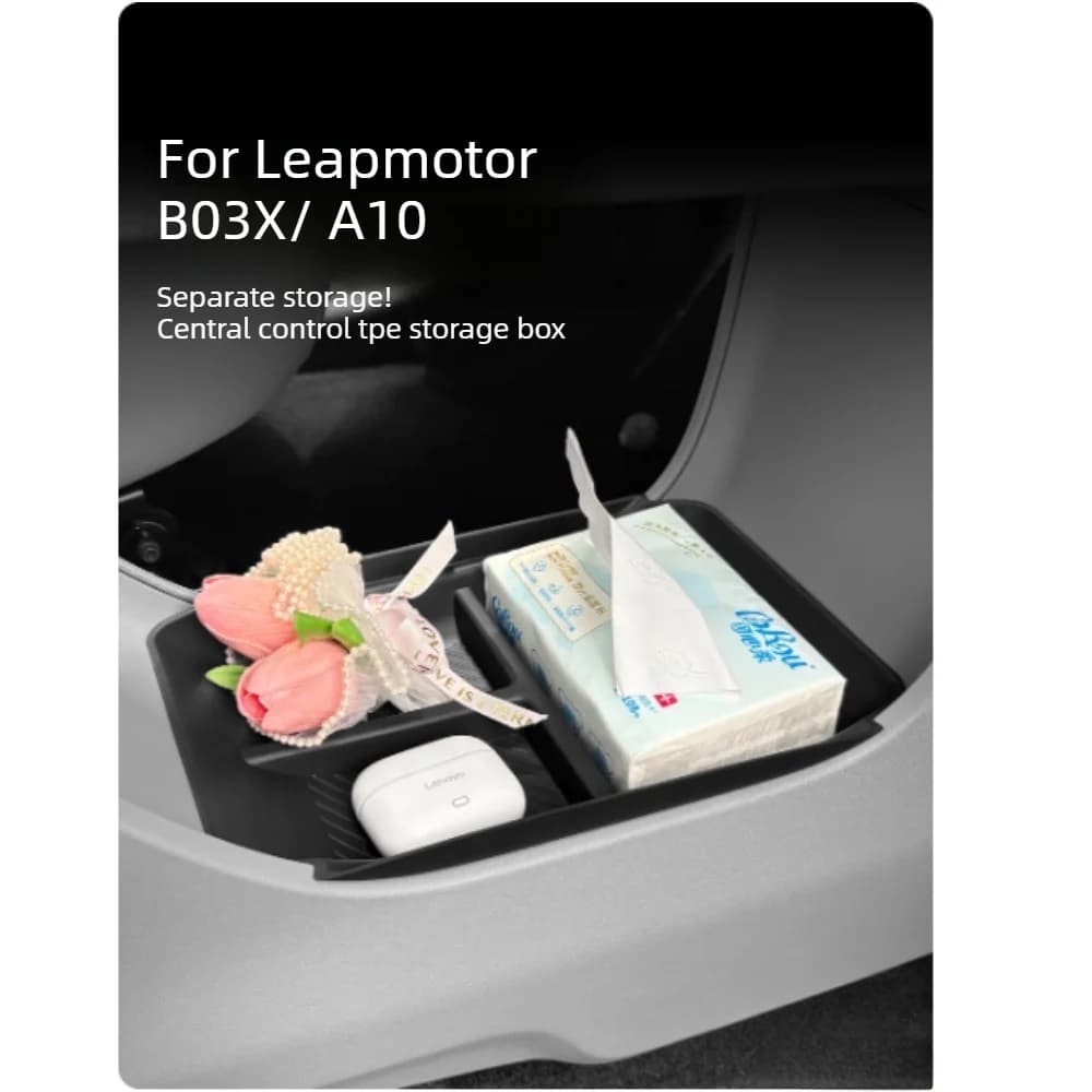 1PC For Leapmotor B03X A10 Car Central Control Lower Storage Box TPE Black Center Console Organizer Tray Interior Accessories
