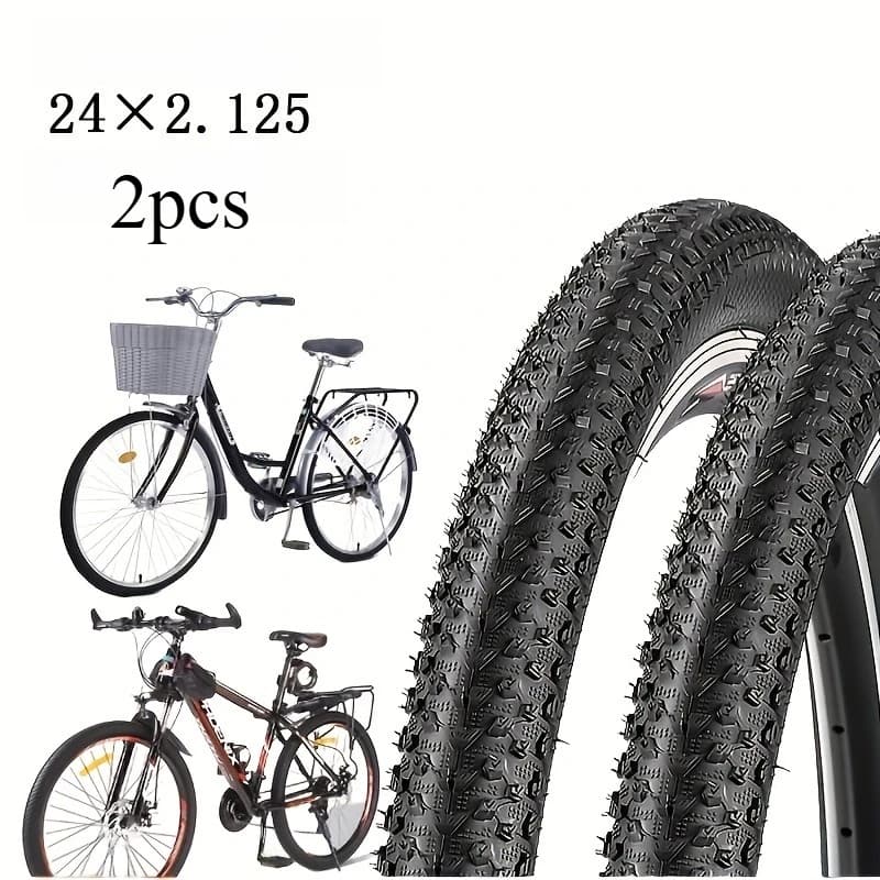 2 Pneumatici Bici 24 x 2.125 con Cerchio in Filo Metallico, Antiforatura, in Gomma, per Mountain Bike MTB, Bici da Strada, Cruiser - Ricambi Ruote