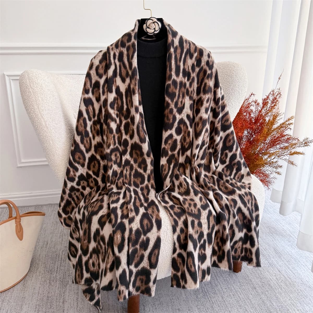 Sciarpa da donna calda invernale con motivo leopardato Designer imitazione cashmere Scialle addensato Sciarpe di Pashmina Coperta avvolgente femminile Foulard