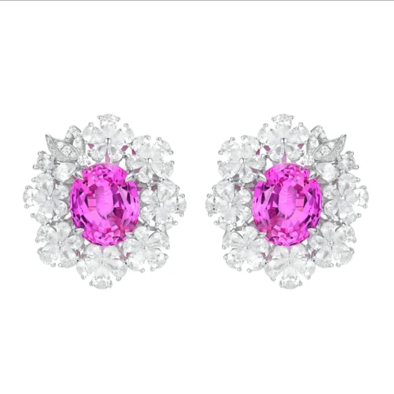 BELLUX 925 Silver Plated White Gold Pink Purple Stone precious oval diamond white beautiful earrings flower jewelry light luxury