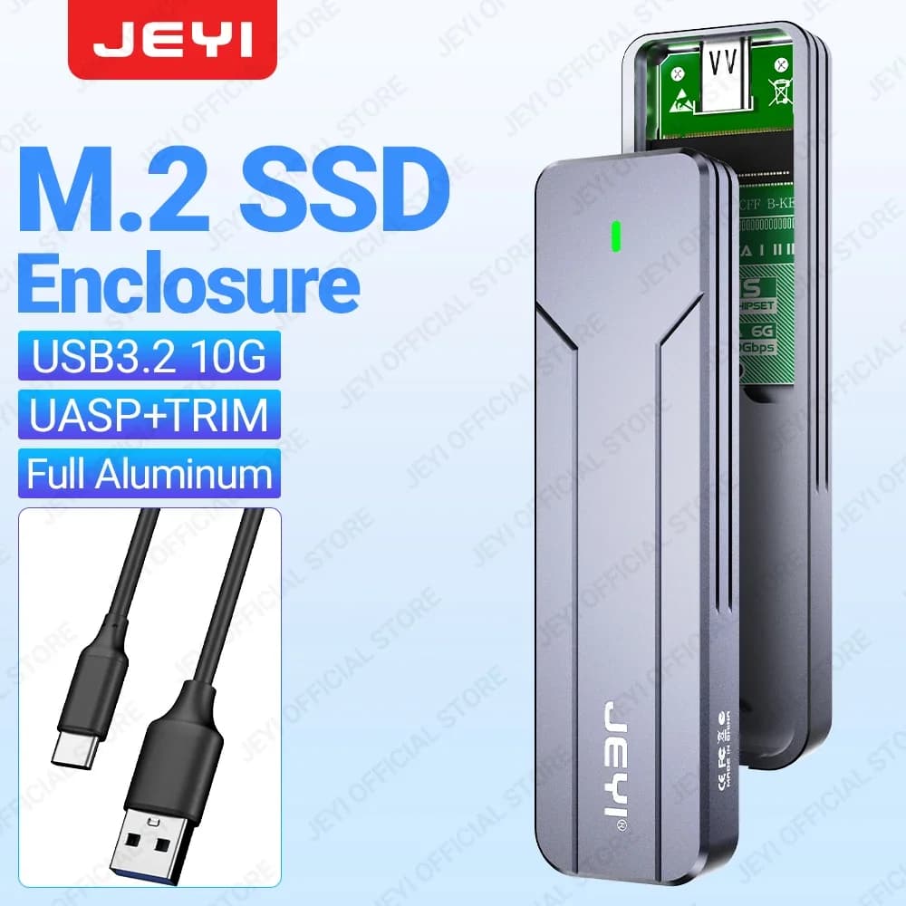 Custodia JEYI M.2 NVMe SATA SSD, USB 3.2 Gen 2 10 Gbps o 6 Gbps NGFF M-Key B-Key Custodia esterna in alluminio M.2 Supporto Trim UASP
