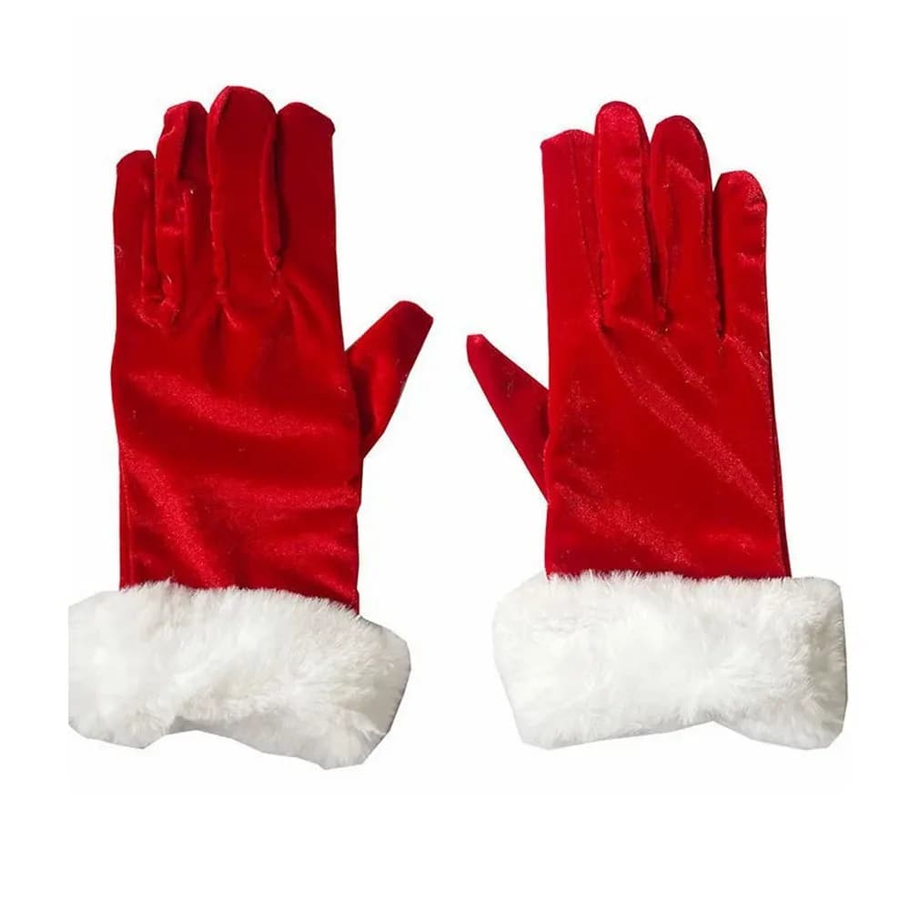 Thickened Christmas Gloves Warm Red Velvet Full Finger Gloves White Fur Trim Comfortable To Wear Velvet Mittens Cosplay Party