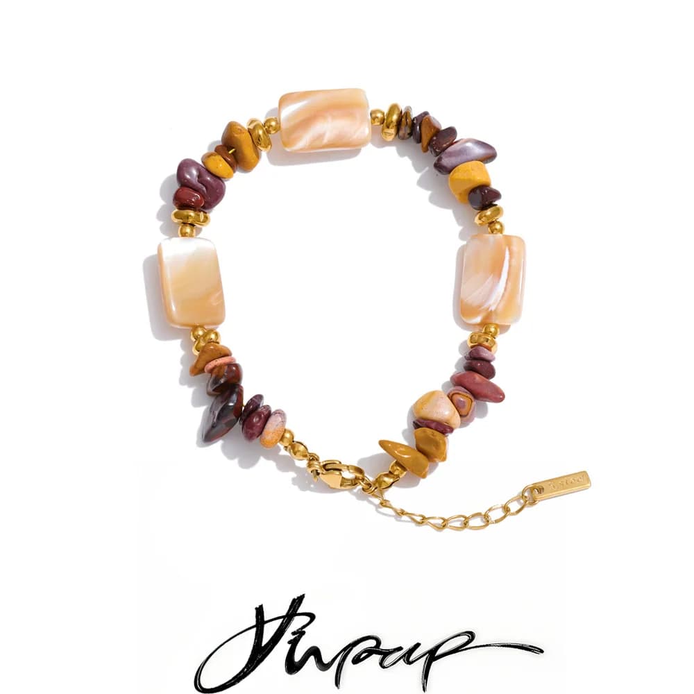 Bracciale a catena Yhpup in acciaio inossidabile con conchiglie e pietre naturali, gioiello da polso fatto a mano con perline, alla moda per l'estate 2026, regalo impermeabile