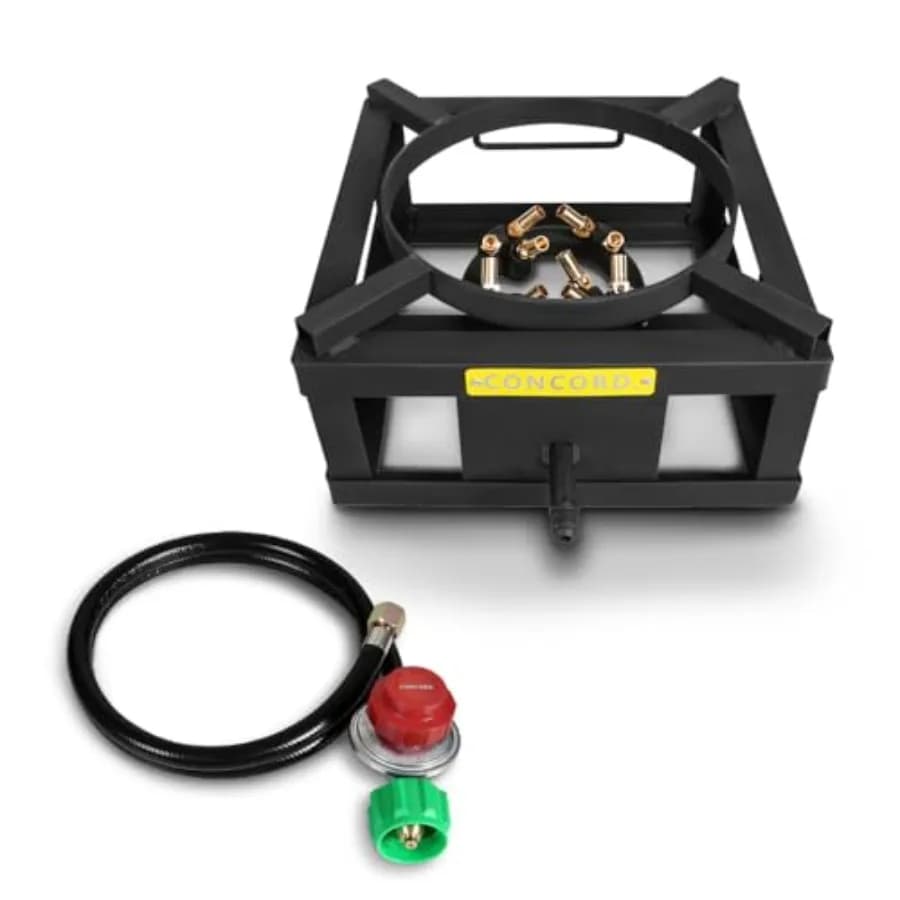 Bruciatore a propano da esterno per stir-fry e campeggio, in acciaio inossidabile, nero, 45000 BTU ad alta potenza con anello wok integrato