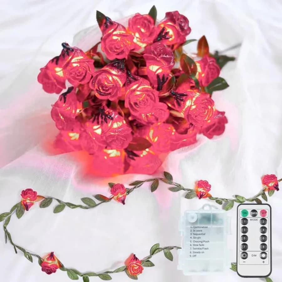 40 LED Fairy Lights Battery Powered, 12.5ft Flower String Lights Remote, Valentine Lights for Wedding, Party, Bedroom, Porch, T
