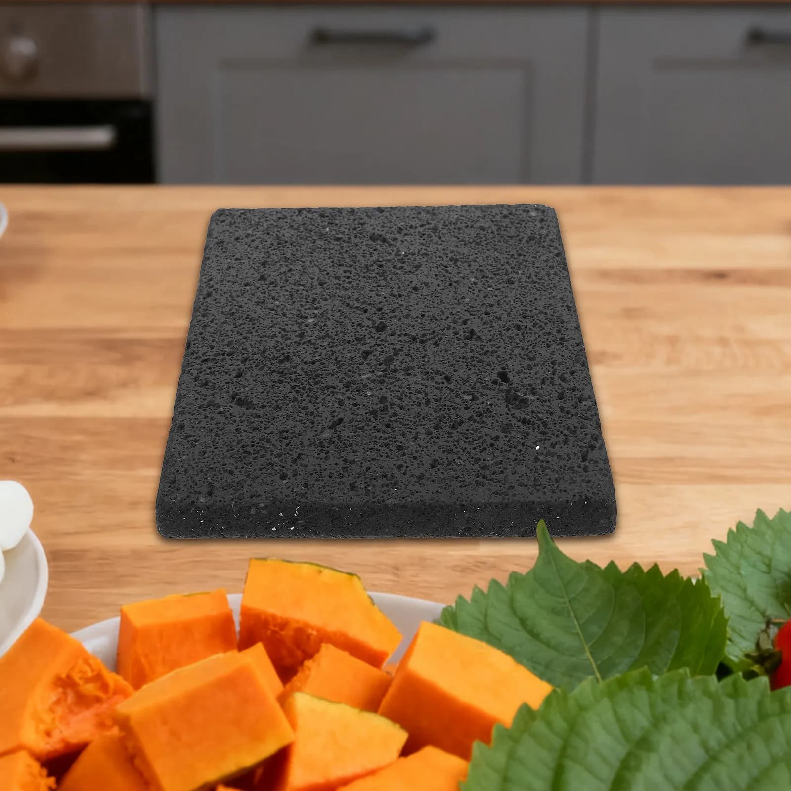 Pietra per Grigliare in Roccia Vulcanica 20x15cm, Stile BBQ Coreano, Pietra Naturale per Cucinare Vegetariani, Pizza, Bistecche, Griglia all'Aperto