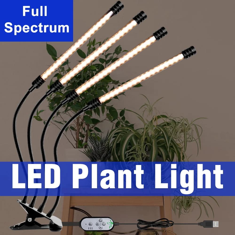 LED Lamp for Cultivation 5V Full Spectrum, Indoor Plant Lighting, Hydroponic, Flower Seeds, with Timer 24 Hours and Dimmer