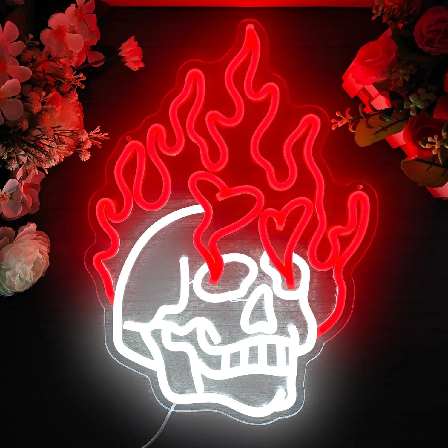 Insegna al Neon a Forma di Teschio Fiammeggiante, Decorazione per Feste, Lampada da Parete Stile Ins Fai-da-Te per Dormitori e Appartamenti